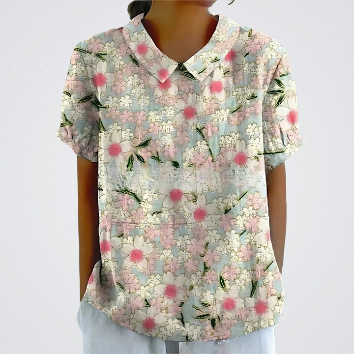 Lina™ - Stylish Linen Blouse with Floral Pattern