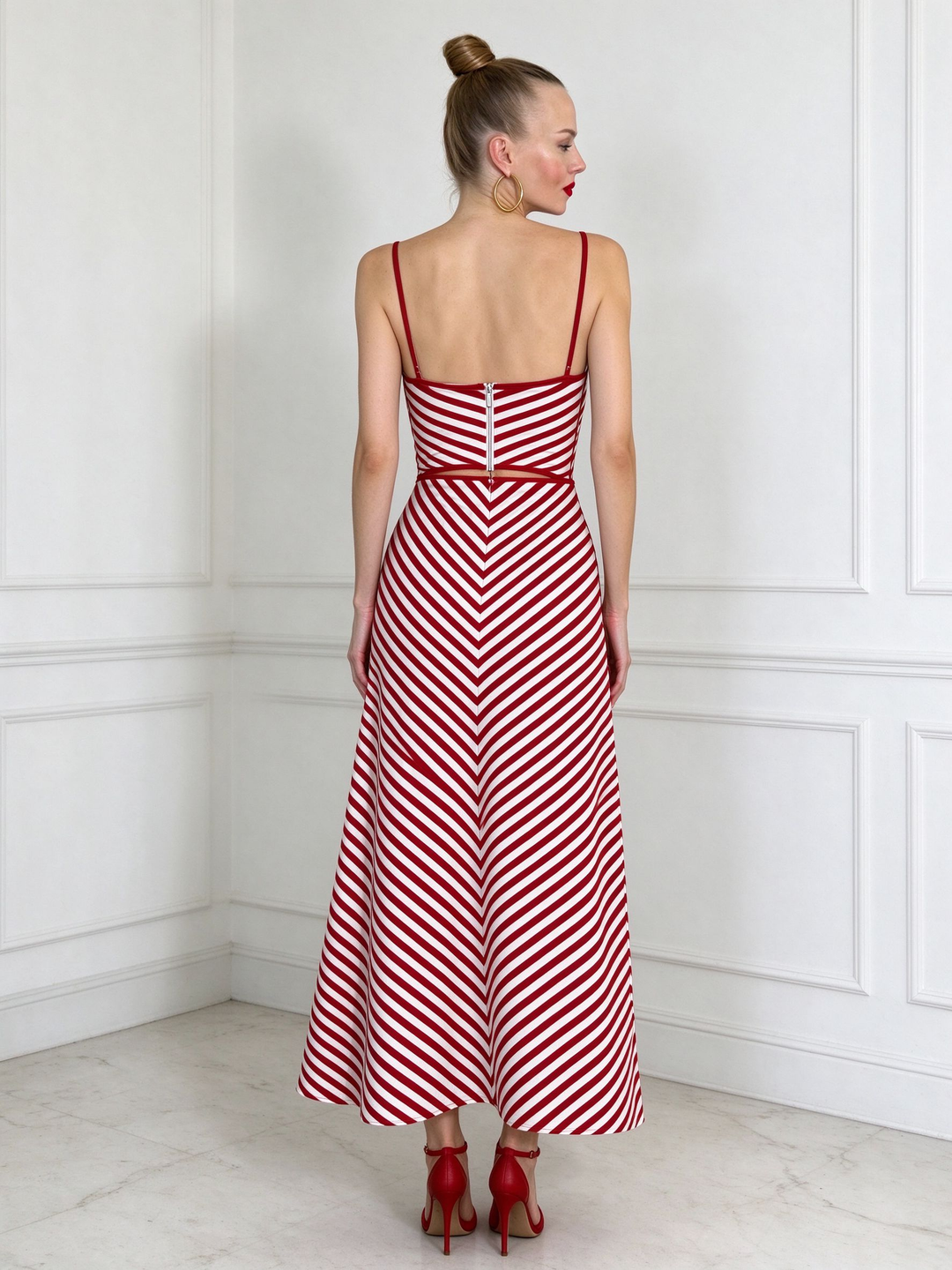 Red Chevron Three-Piece Skirt Set