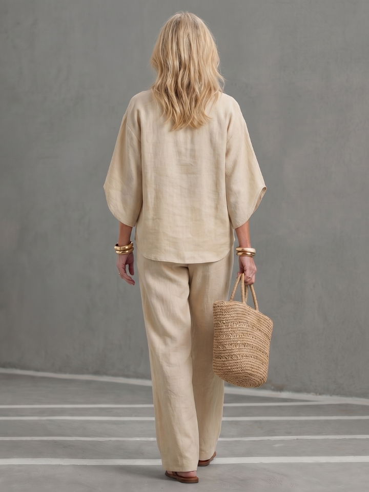 Amity Button Front Relaxed Tunic Trouser Set - Elena Harper