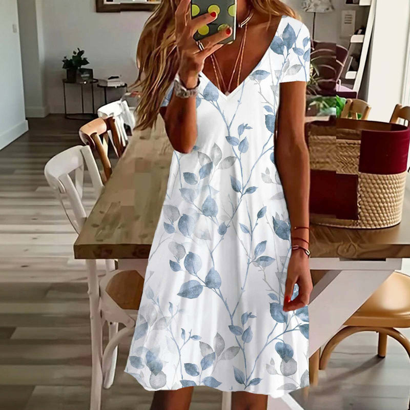 Casual Dress with Leaf Print