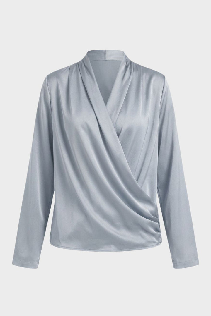 Women's Wrap Blouse with V-Neck and Long Sleeves - Elena Harper