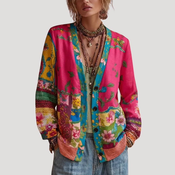 Embroidered Floral Button-Up Cardigan for Women
