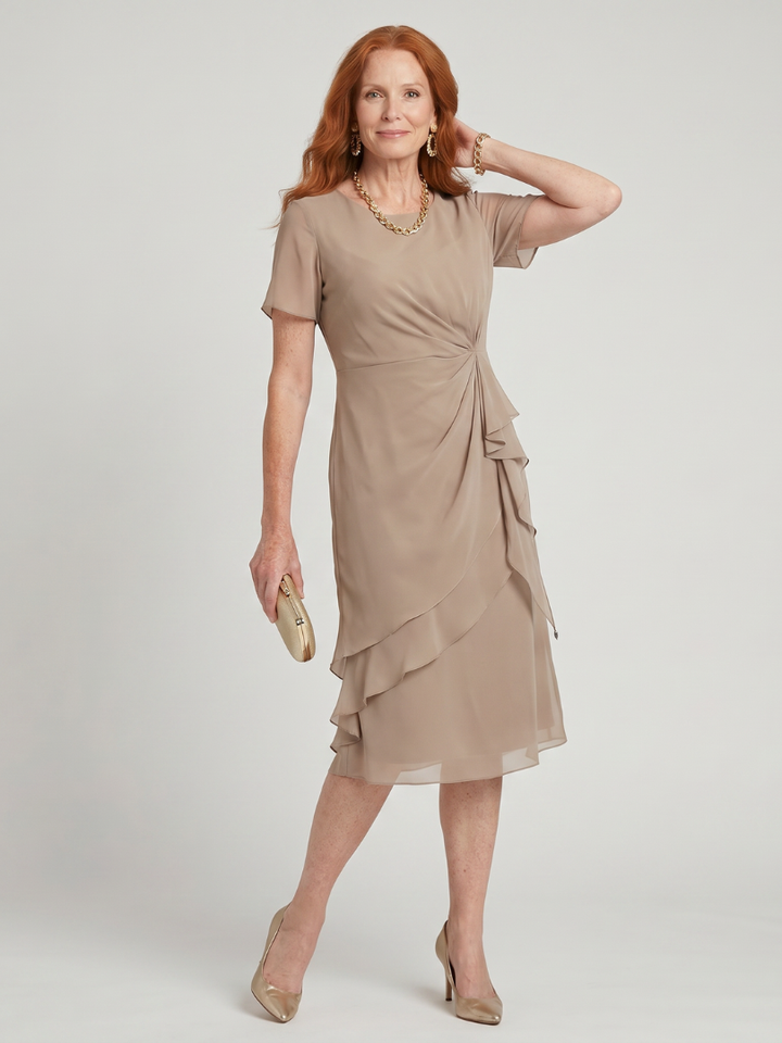 Eira Short Sleeve Layered Hem Midi Dress - Elena Harper