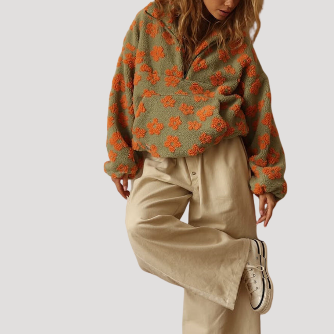 Women's Floral Pull-Over Demi-Zip