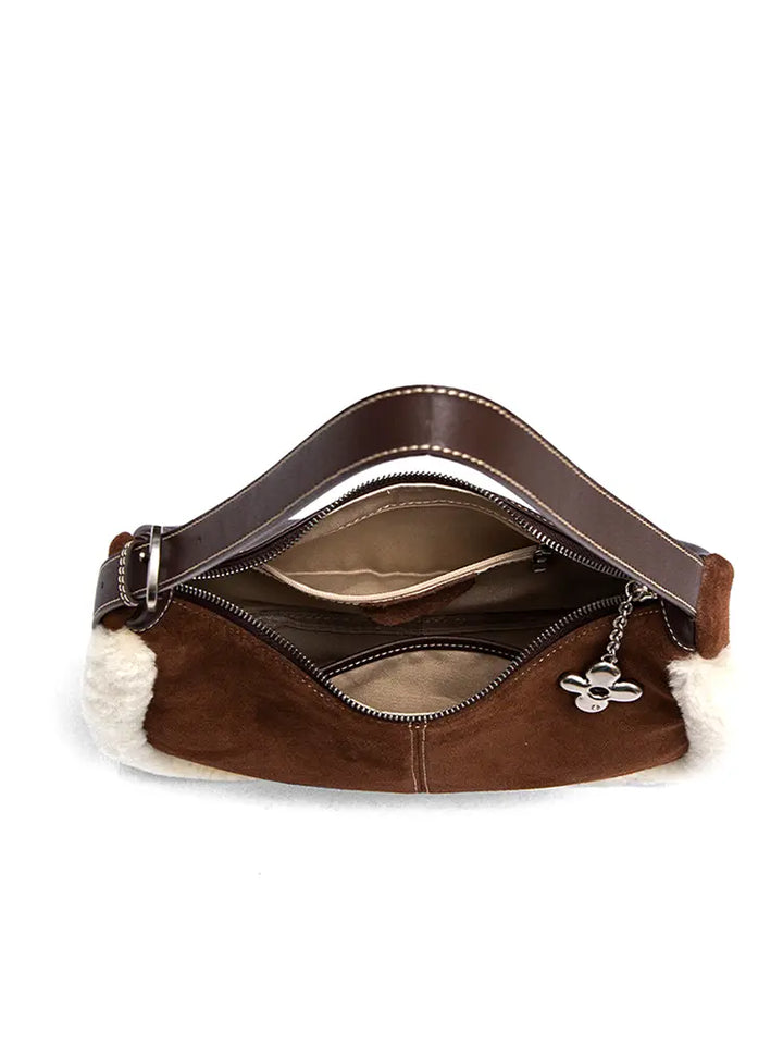 Shearling Crescent Hobo Shoulder Bag