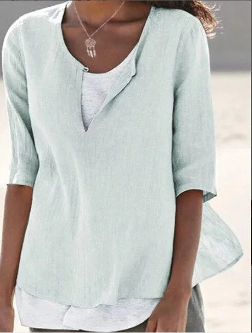 Casual Summer Blouse for Women with Layering – Loose Fit V-Neck