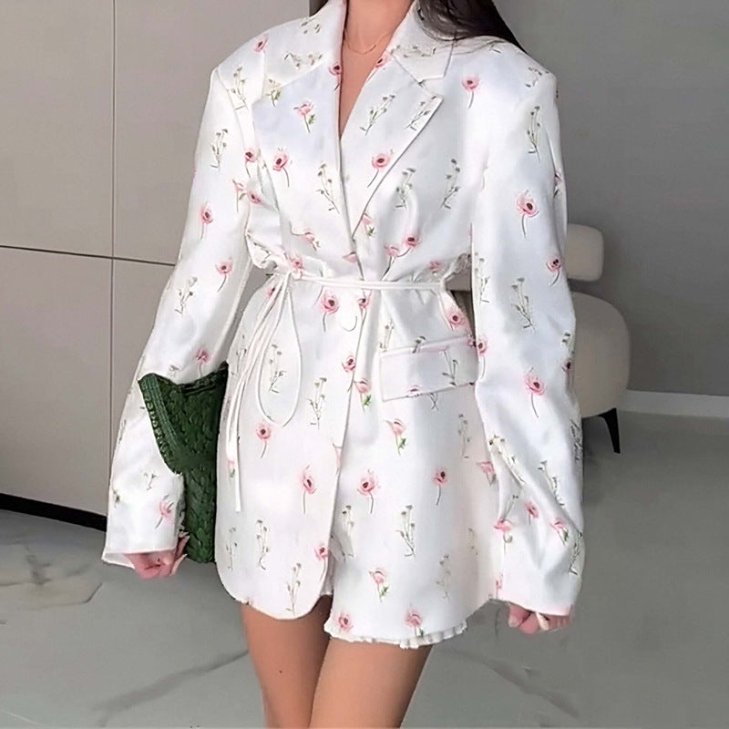 Lightweight Women's Spring Jacket with V-Neck, Ties, and Long Sleeves.