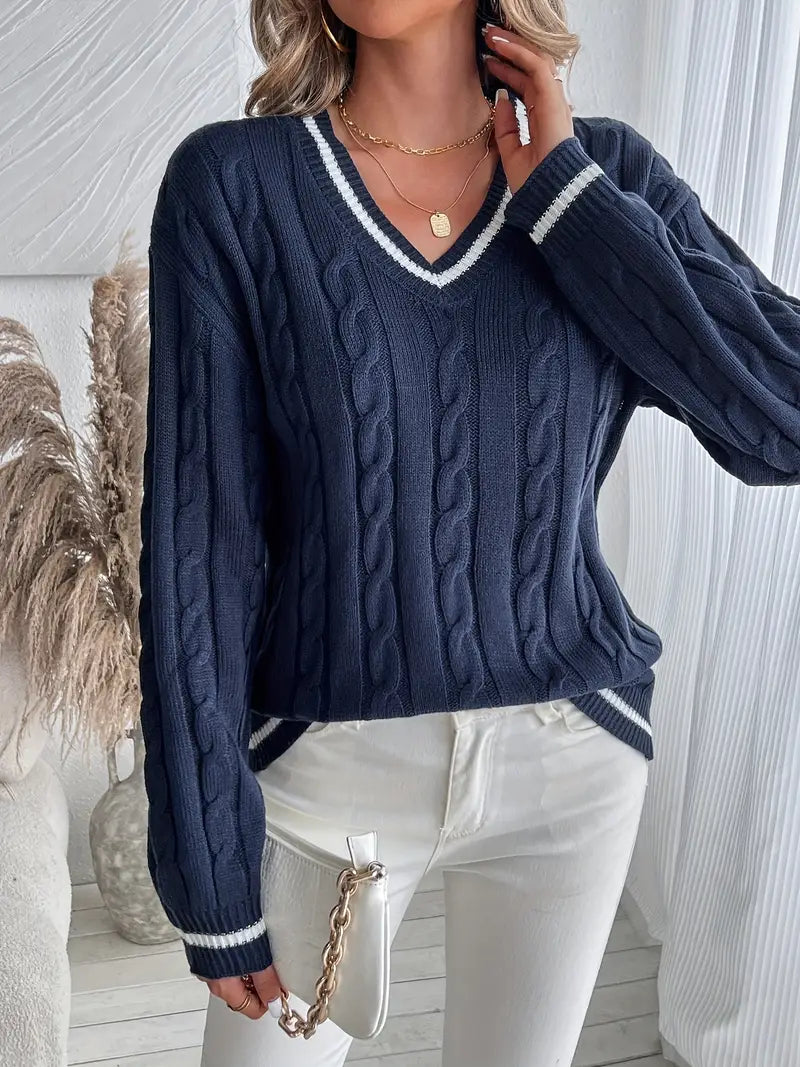 Emily Classic V-neck Knit Sweater - Elena Harper