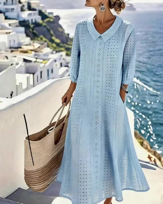 Autumn Elegant Eyelet Midi Dress - Elena Harper