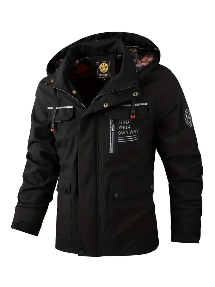 Men's Waterproof Winter Jacket with Hood and Lined Interior