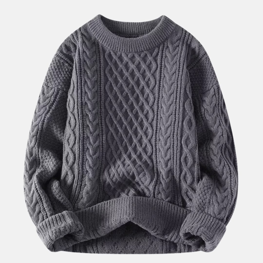 Men's Cable Knit Crewneck Sweater with Textured Pattern