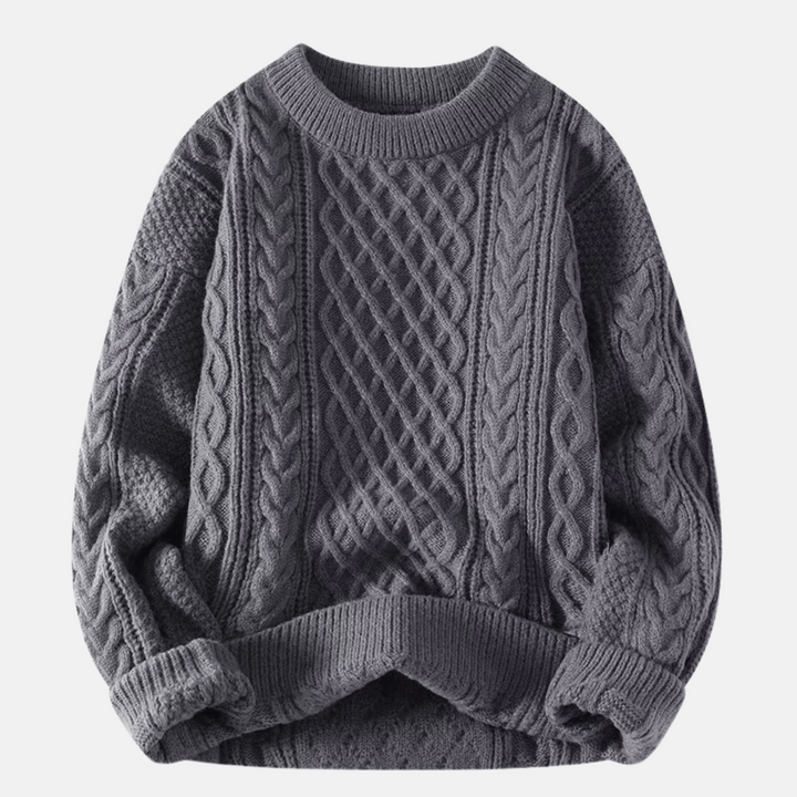 Men's Cable Knit Crewneck Sweater with Textured Pattern