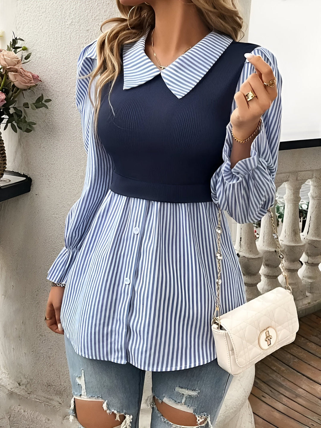 Caprice - Stylish Blouse with Block Stripes