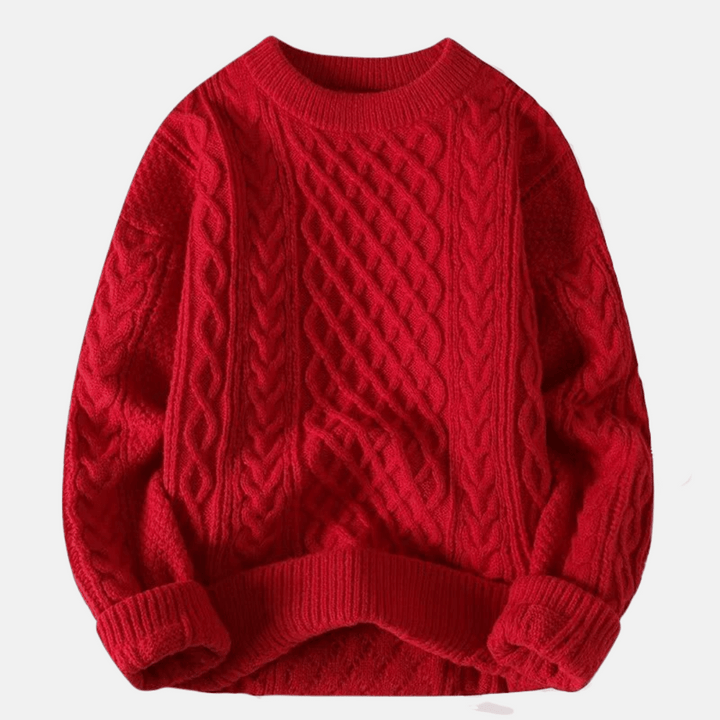 Men's Cable Knit Crewneck Sweater with Textured Pattern