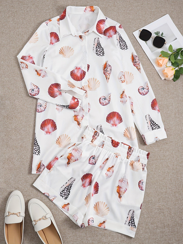Shell Print Set Summer Set for Women Casual Summer Set, view 4 - Elena Harper