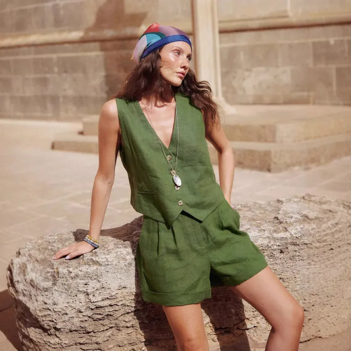 Selene - Green Cotton and Linen Set