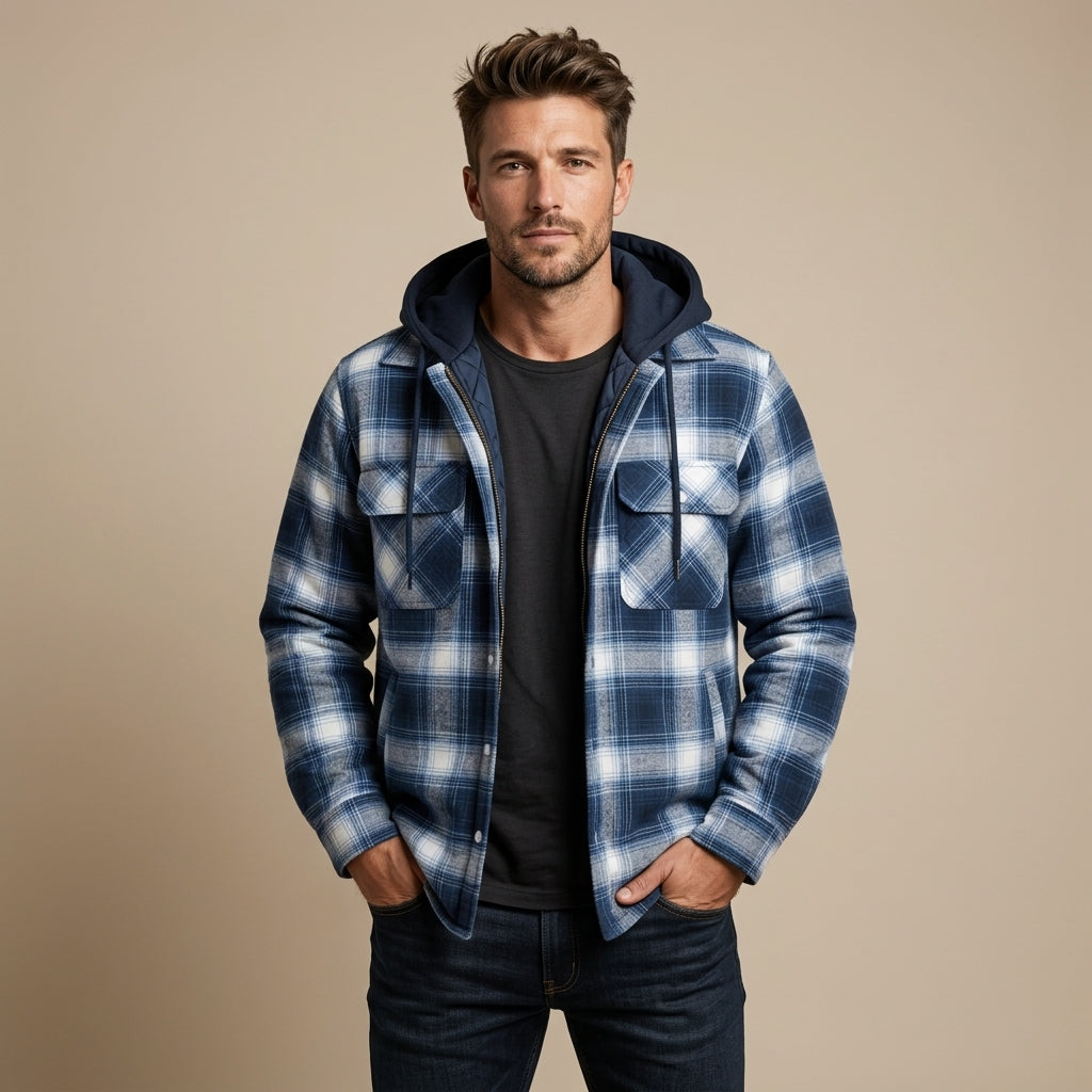 Men's Hooded Checkered Jacket