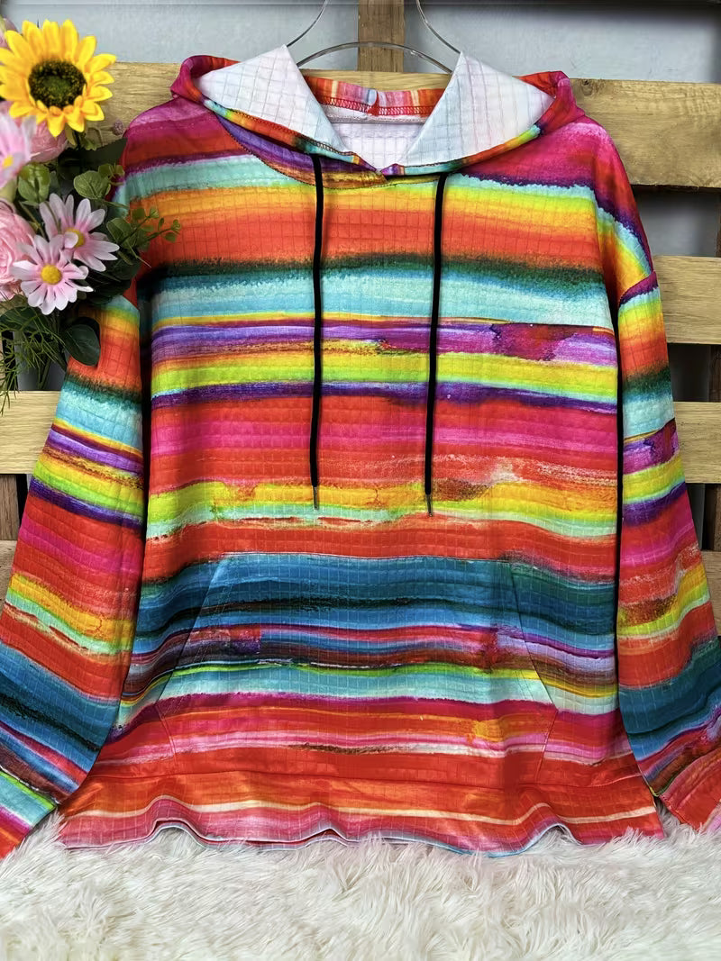 Leoiza Hooded Sweatshirt WITH Rainbow Pattern, view 4 - Elena Harper