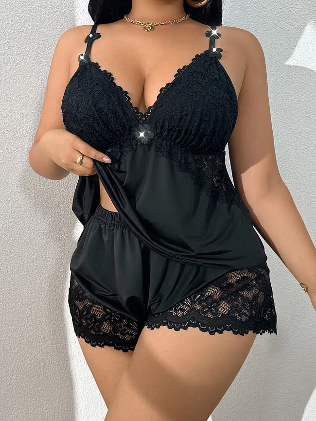 Petra™ | Satin Pajama Set with Lace Top