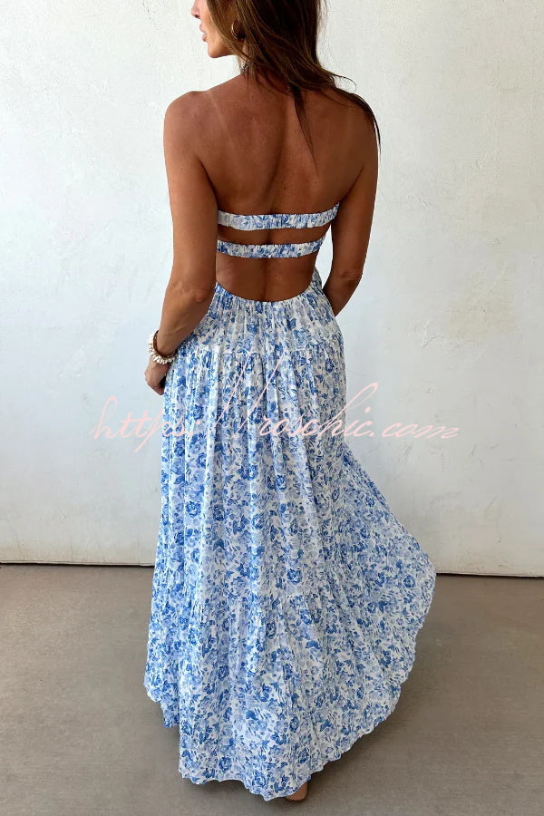 Floral Print Sleeveless Off-shoulder Cutout Resort Style Maxi Dress, view 9 - Elena Harper