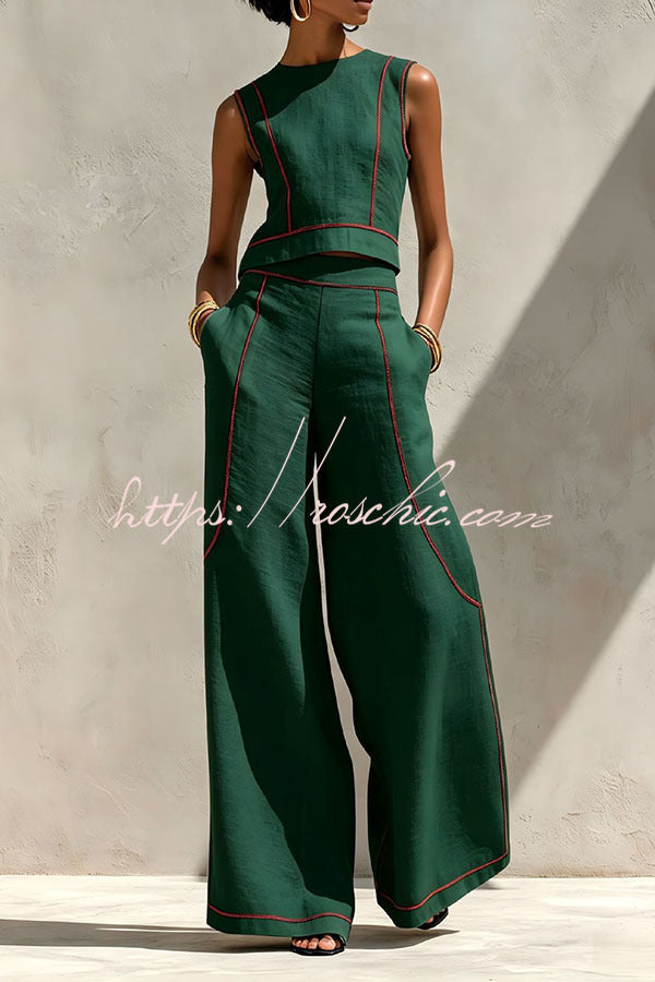 Elysia Contrast-Stitch Linen Two-Piece Set