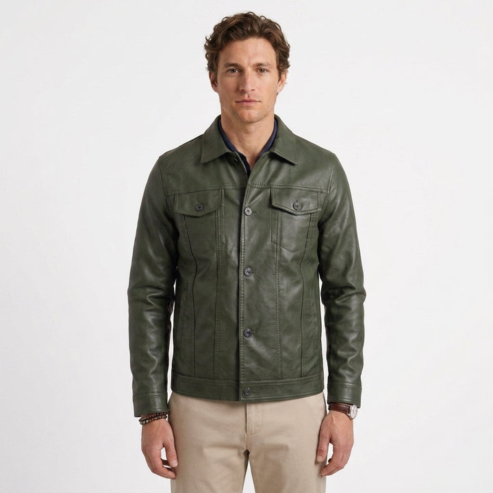 Buttoned Faux Leather Jacket for Men