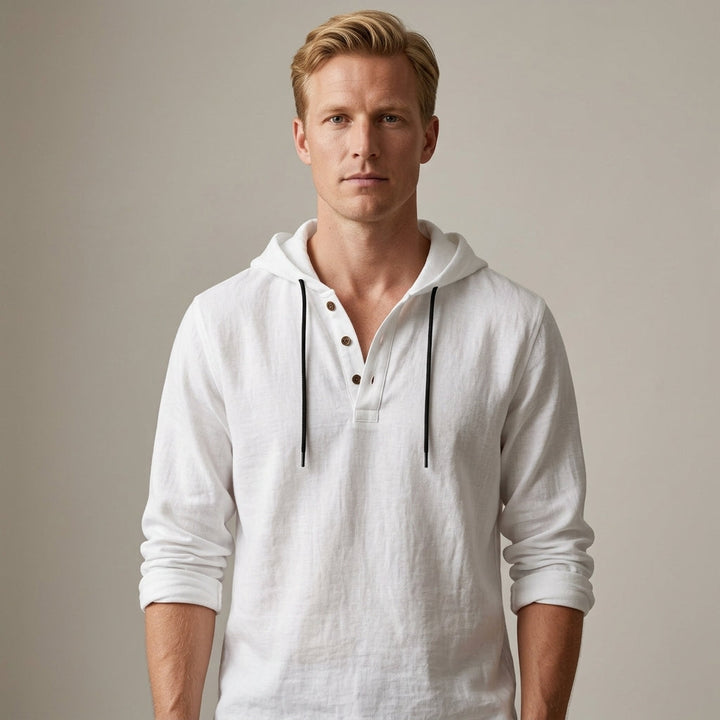 Men's Long Sleeve Hooded Henley Shirt