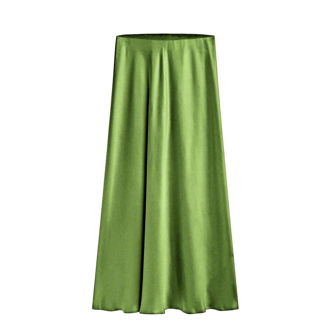 High-Waisted Midi Skirt with Asymmetrical Slit and Elastic