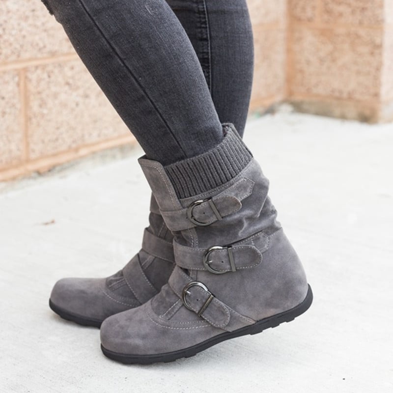 Women's Casual Boots with Buckles and Suede Detail - Amelie