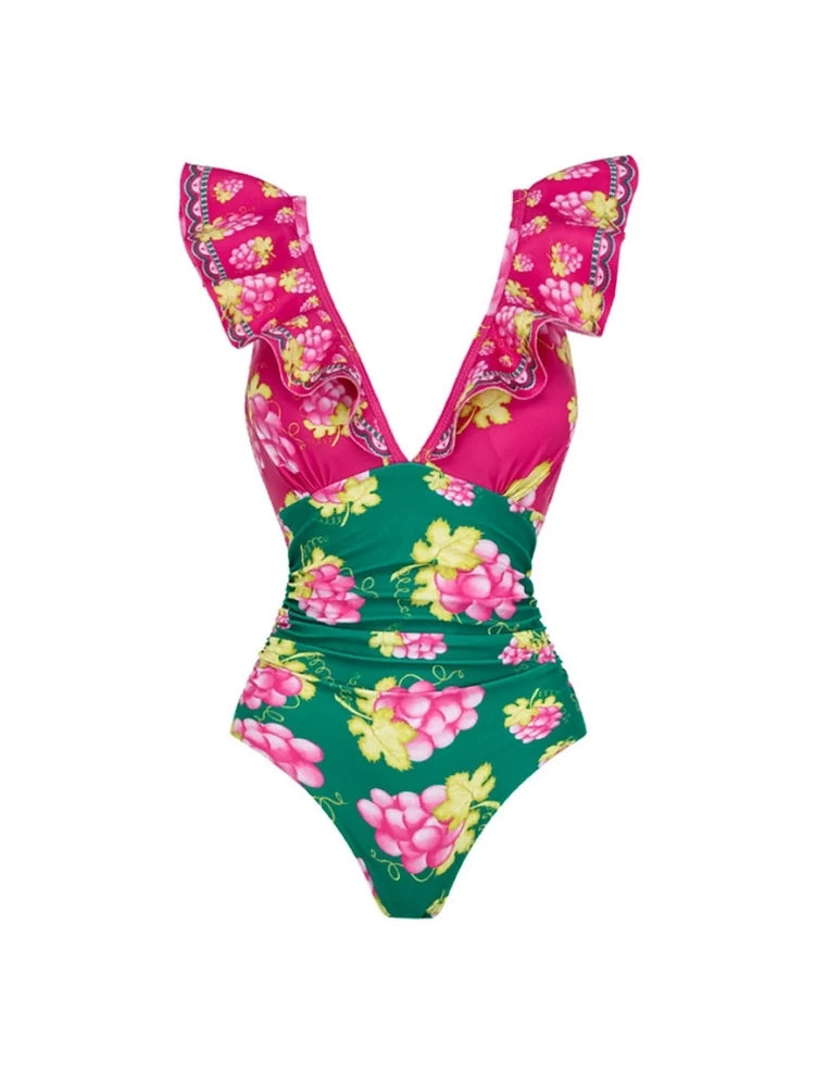 Ruffled Ruched One-Piece Short skirt Set