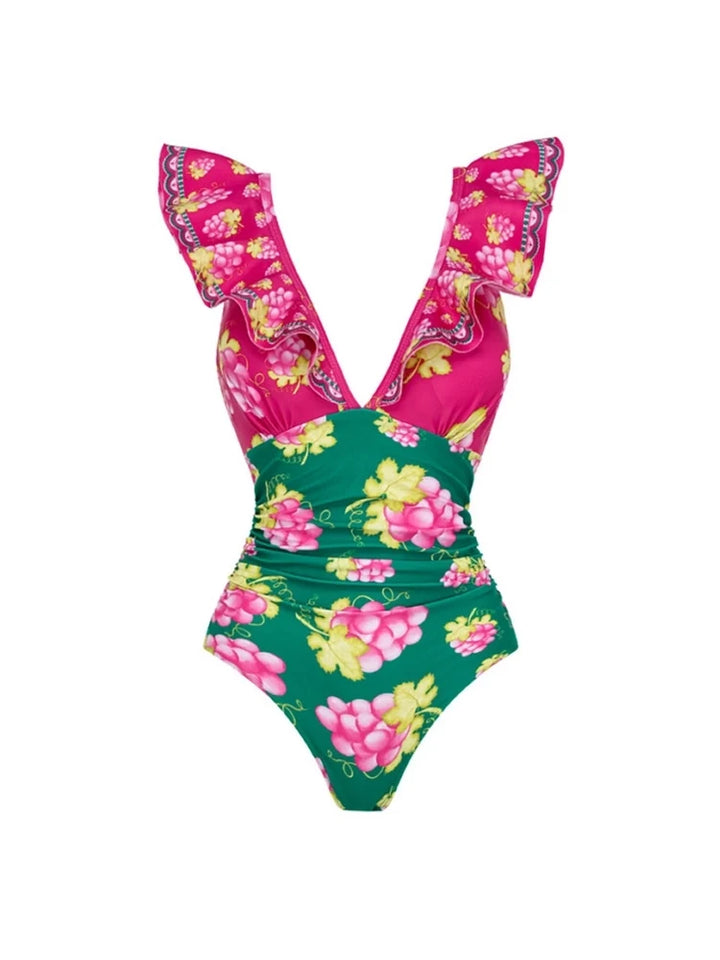 Ruffled Ruched One-Piece Short skirt Set