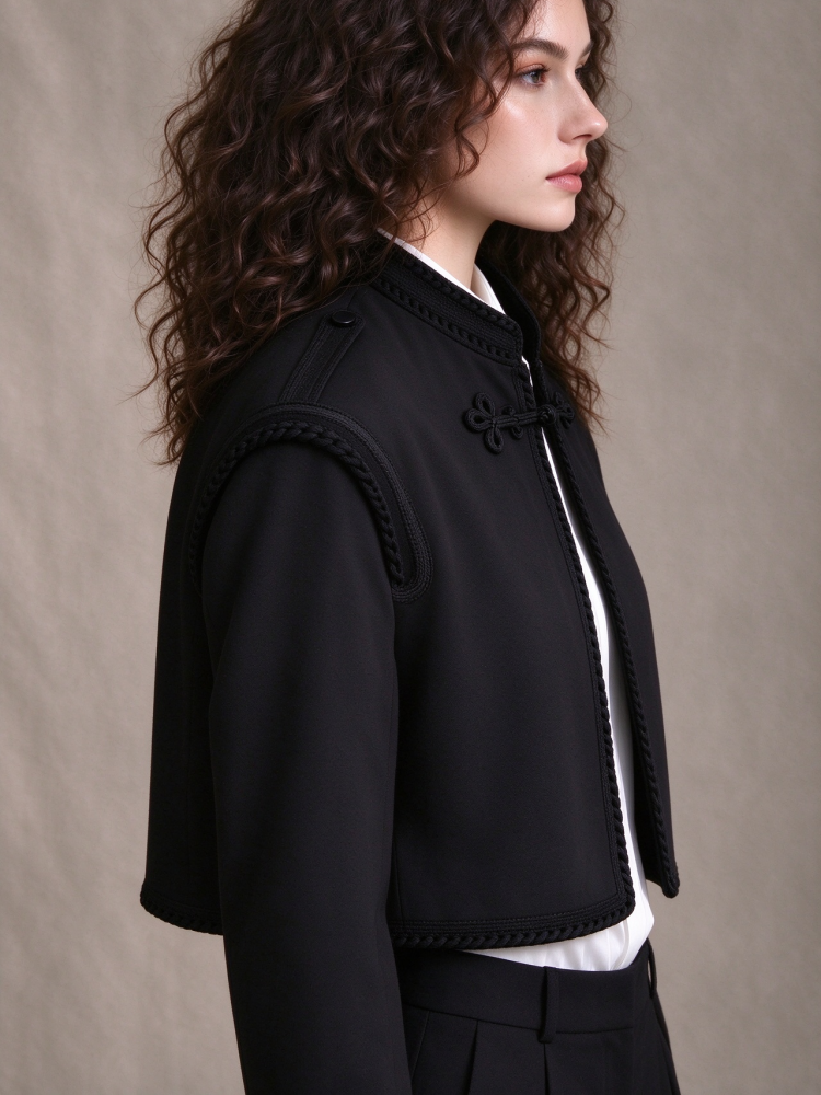 Chinese Knot Trim Cropped Jacket
