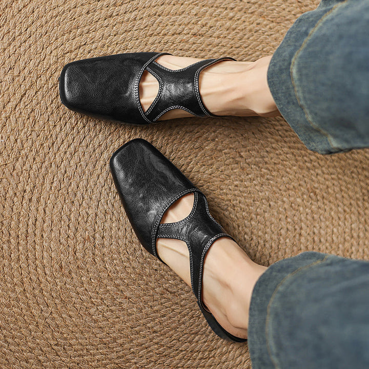 Women's Leather Block Heel Mules – Dessa