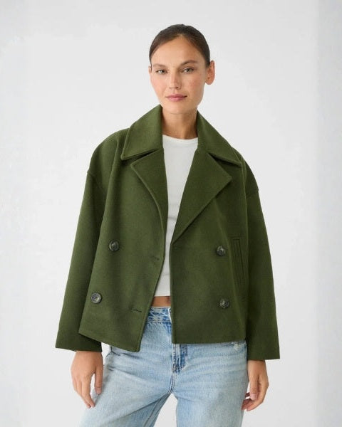 Short Women's Wool Cross Coat - Minimalist and Elegant