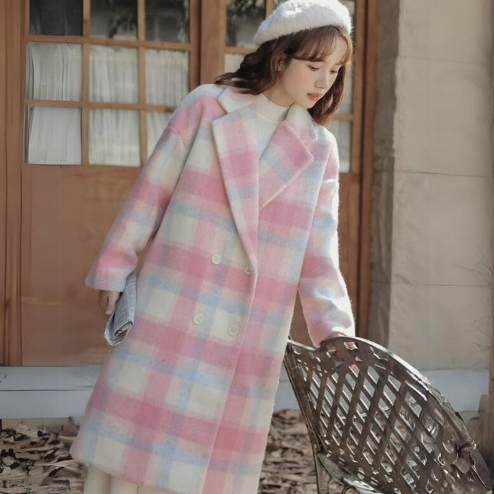 Pastel Colored Wool Blend Coat with Double Breasted Sofie, view 2 - Elena Harper