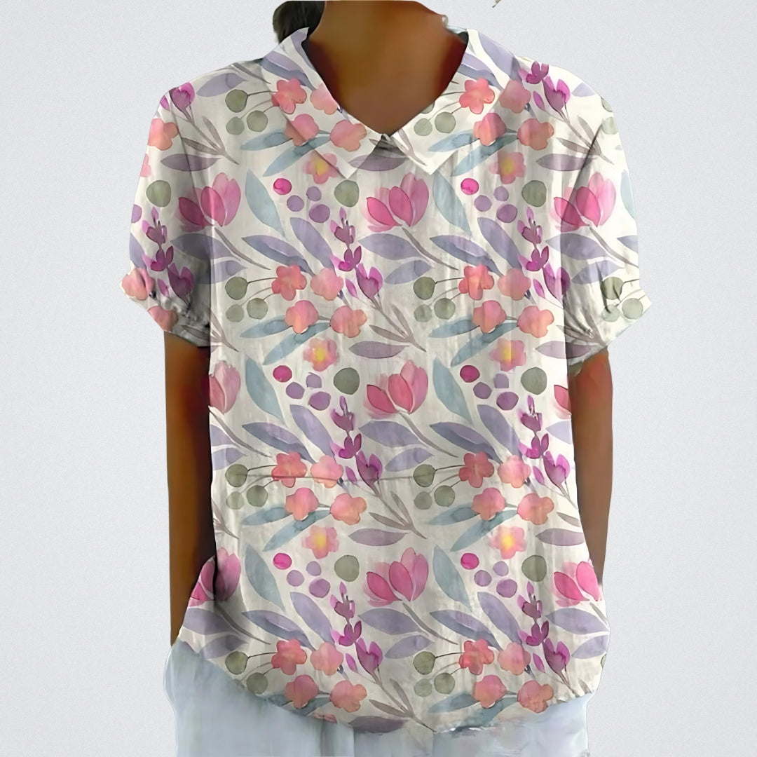 Lina™ - Stylish Linen Blouse with Floral Pattern
