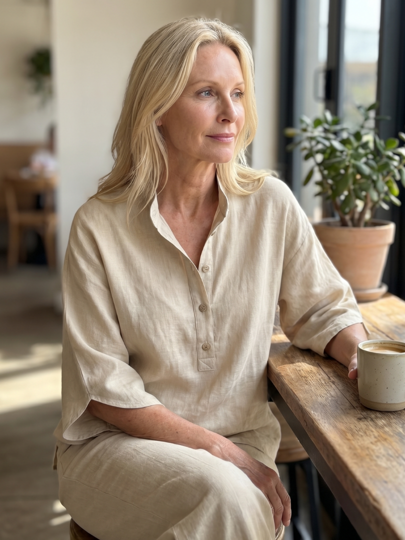 Amity Button Front Relaxed Tunic Trouser Set - Elena Harper