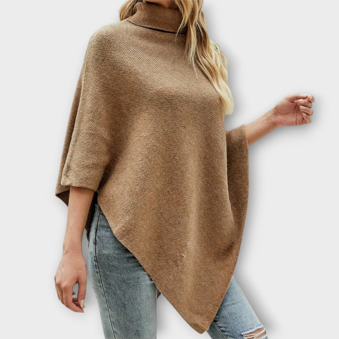 Soft Knit Poncho with Button Details - Elena Harper