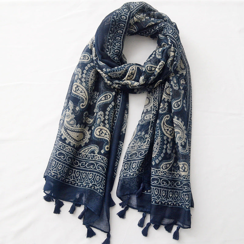 Fringed Vintage Printed Scarf