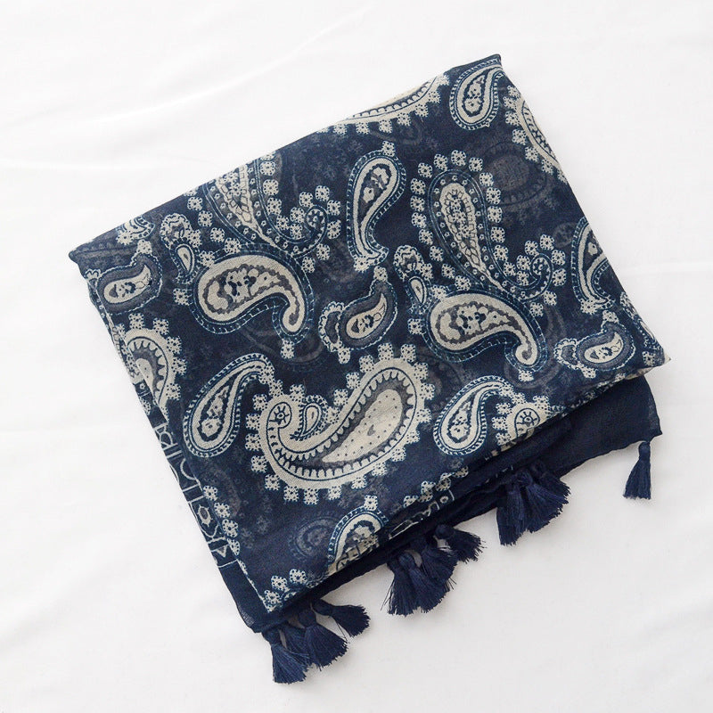 Fringed Vintage Printed Scarf