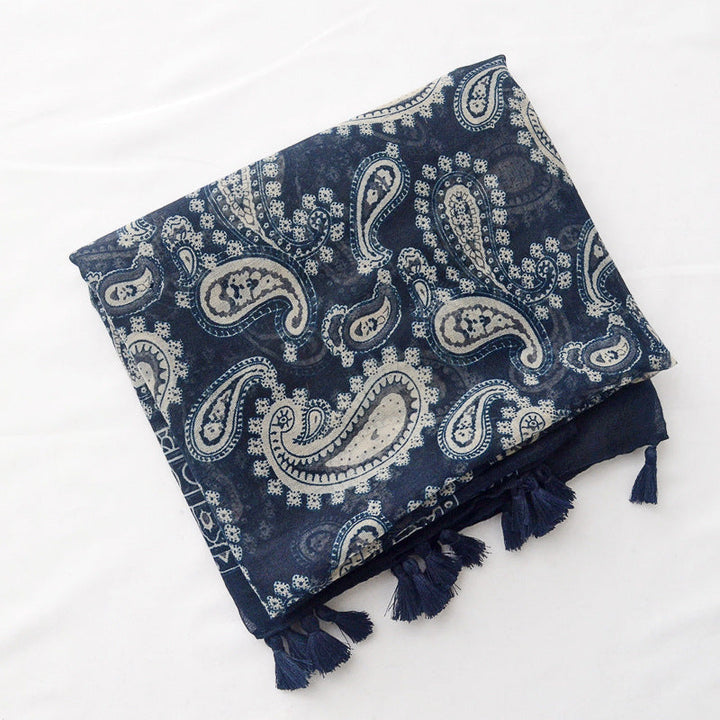 Fringed Vintage Printed Scarf