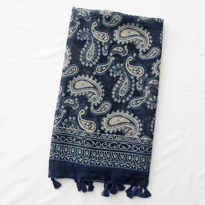 Fringed Vintage Printed Scarf