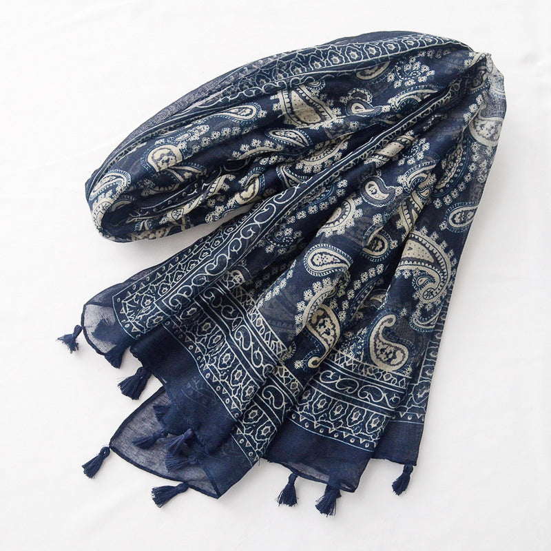 Fringed Vintage Printed Scarf