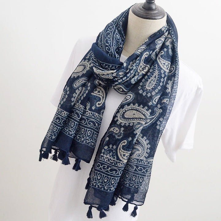 Fringed Vintage Printed Scarf