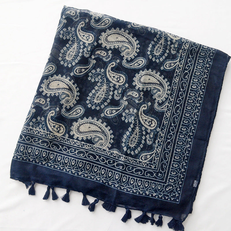 Fringed Vintage Printed Scarf