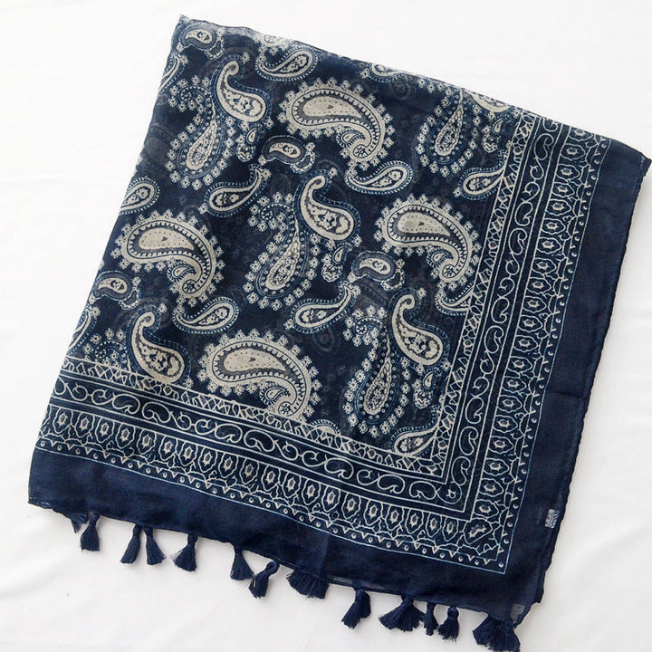 Fringed Vintage Printed Scarf