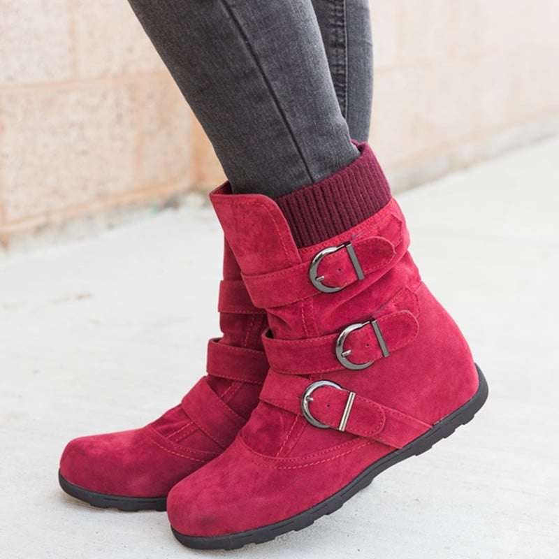 Women's Casual Boots with Buckles and Suede Detail - Amelie