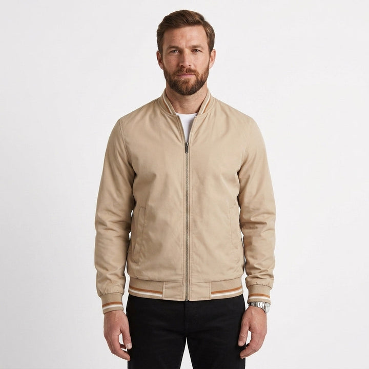 Striped Ribbed Trim Bomber Jacket For Men