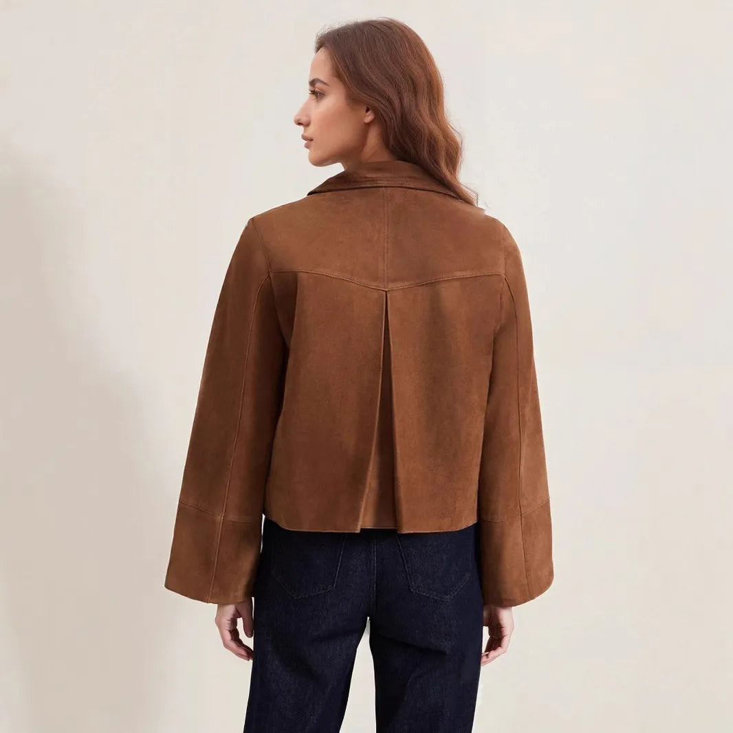 Short Suede Jacket with Front Pockets for Women - Alenor