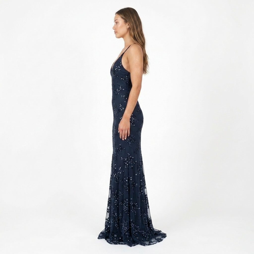 Blue Sequin Maxi Dress Wedding Guest
